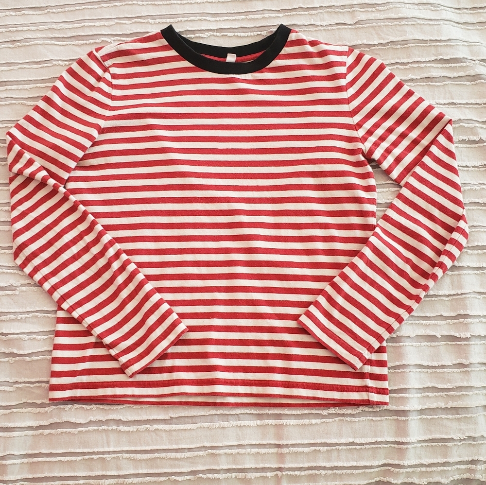 & Other Stories Red, White, and Black Striped Top